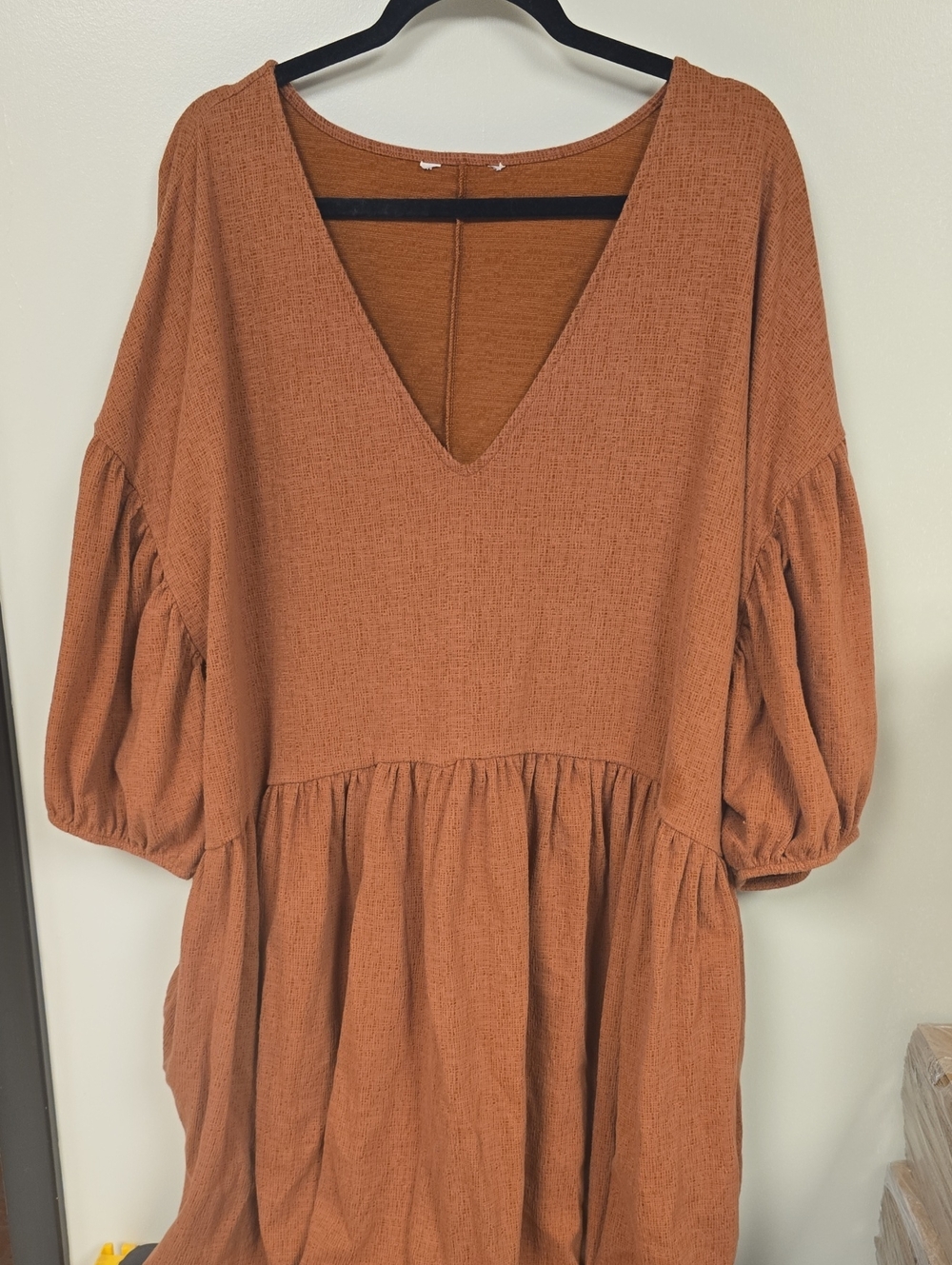Terra & Sky Rust V-Neck Midi Smock Dress With 3/4sleeve